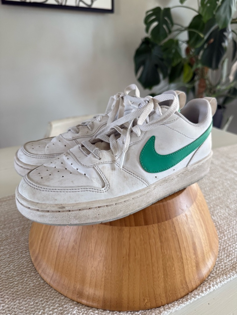 Nike White Low-Top Sneakers with Green Swoosh